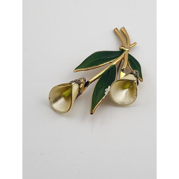 Vintage Sterling Craft by Coro Calla Lily Brooch Enamel Lucite 3" - Picture 3 of 7